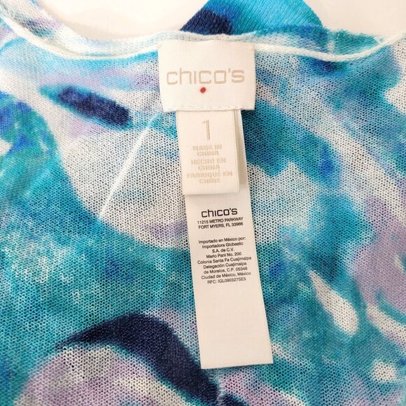 Chico's Lightweight Open-Front Blue & White Watercolor Cardigan Chico's Size 1, - Picture 3 of 4